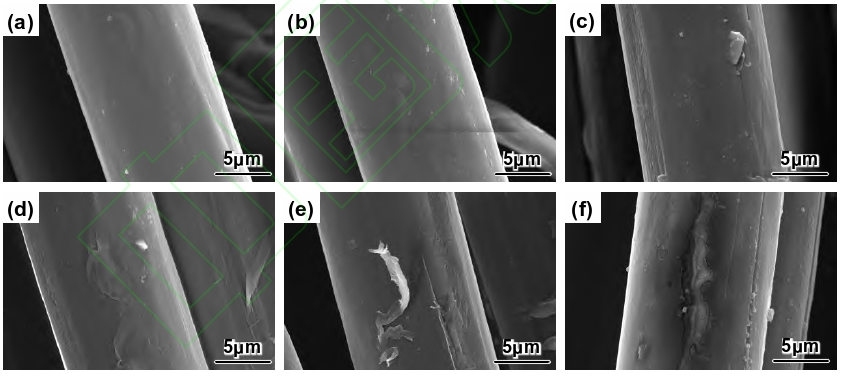 PI纖維等離子體表面處理前后的SEM照片